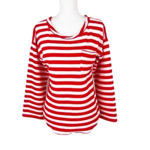 Miss Capri Sweater Women Medium Red White Striped Terry Pullover Long Sleeve Top